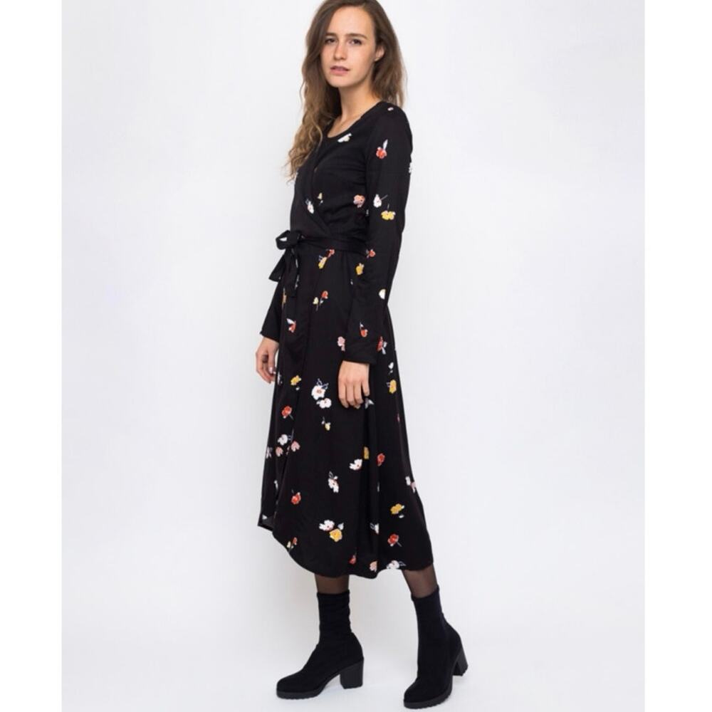 Armedangels Armed Angels Size S Elke Fall Flowers Wrap Midi Dress Floral Print